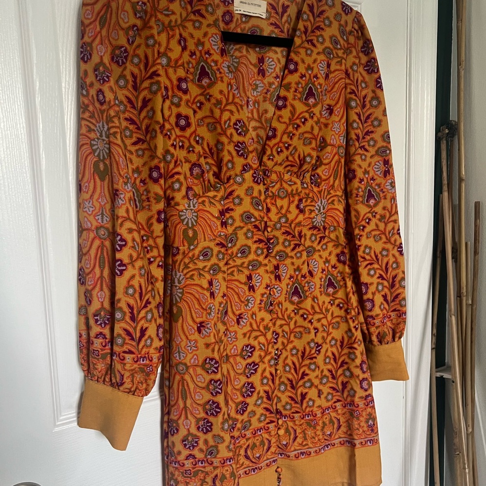 Urban Outfitters Orange floral Bishop Sleeve dress